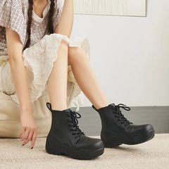 New Thick Sole Outdoor Rain Boots Women's Lace Up Fashion Solid Color Short Sleeve Four Seasons Waterproof Rain Shoes 장화 레인부츠