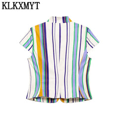 KLKXMYT Chic Stripe Pants Set Women Sleeveless Short Shirt Top Straight Trousers Suits 2026 Summer Woman Outfits ﻿
