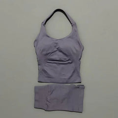 2 Pieces Shorts Yoga Set Women Backless Halter Tops High Waist Seamless Shorts Gym Suit Fitness Sportswear Workout Sets