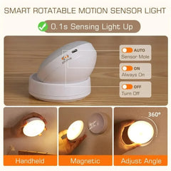 Night Lamp With Motion Sensor Rechargeable Wireless LED Night Light, 360 Rotating Magnetic Light For Room Bedside Table