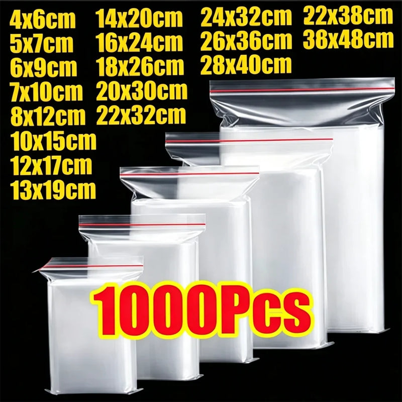 100-1000Pcs Small Zip Lock Plastic Bags Transparent Plastic Clear Storage Bag Jewelry Food Packing Reclosable Zipper Sealing Bag