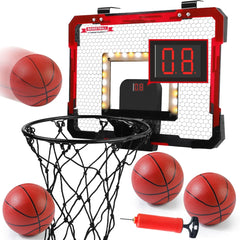 MQUDUO Door Mounted Mini Basketball Hoop Set with 3 Balls, Padded Backboard and Foldable Rim for Dorm Room Basketball Challenge