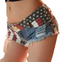 Women's Low-rise American Flag Print Ripped Denim Shorts Jeans Mini Hot  Summer Style