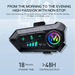 Y10 Motorcycle Bluetooth 5.3 Helmet Headset with Colorful Lights Waterproof Wireless Earphone Hands-free Headset Waterproof