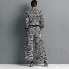 Women's Elegant Short Jackets With Wide Leg Pants Two Pieces Sets Winter New Stand Neck Button Coats Casual Autumn 2026 Outfits