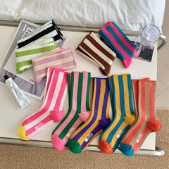 1Pairs Striped Funny Socks Korean Japanese Man Women Design Unisex Fashion Trendy Crew Stockings