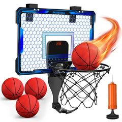 Basketball Hoop Wall-mounted Indoor Training Home Kids Basketball Toy,with 7 LED Lights Scoreboard 3 Play Modes,Mini Basketball Hoop Set For Kids Outdoor Games
