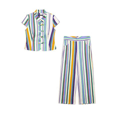 KLKXMYT Chic Stripe Pants Set Women Sleeveless Short Shirt Top Straight Trousers Suits 2026 Summer Woman Outfits ﻿