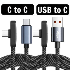 90 Degree USB Type C Cable 100W Quick Charging Data Transfer Cables Portable Right Angle USB-C Wire for IPhone Samsung Xiaomi