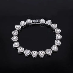 45CM New Hip Hop Tennis Chain Bracelet Necklace Shiny Heart Rhinestone