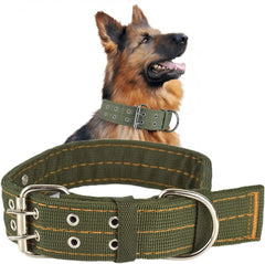 Heavy Duty Wide Military Thick Dog Collars for Large Dogs Adjustable Strong Nylon Tactical Pet Collar with 2-Rows Metal Buckle