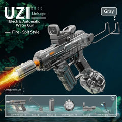 UZI Electric Water Gun with Lights Cool Electric Continuous Firing and Reloading Summer Water Play Kid’s Adult Toy Water Gun