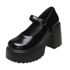 Black Super High Heels Mary Jane Shoes Women 2026 Goth Chunky Platform Pumps Woman Plus Size Ankle Buckle Party Lolita Shoes 42