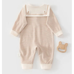 2026 Spring Cotton Newborn Jumpsuit Baby Bodysuits and One-pieces 0-24M Boys Girls Sailor Collar Stripe Boneless Soft Romper