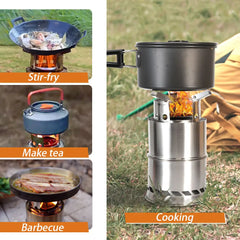 Outdoor Camping Portable Wood Stove Stainless Steel Double-Layer Heat-Concentrating Split Stackable Picnic Backpack Stove
