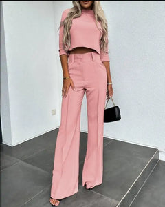 Casual Long Sleeve Shirt Pants Set Office Lady Spring Autumn Fashion