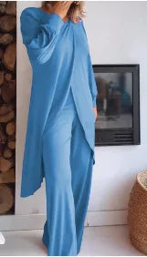 Casual Long Sleeve Tshirt Pants Set Office Lady Spring Summer Elegant