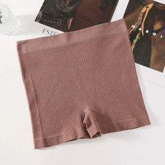 1Pc Women Boyshort Panties Ribbed Seamless Underwear Mide Rise Panties Breathable Safety Short Pants Female Sports Intimates