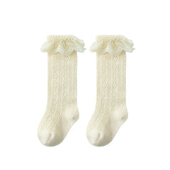 Summer Baby Girls Socks Toddler Bow Long Sock Kids Knee High Soft Cotton Mesh Stocking Spanish Style Hollow Out Lace Socks 0-3Y