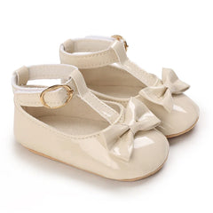 Solid Color PU Leather Bowknot Princess Shoes, Baby Learning Walk Shoes Prewalkers for Newborn  Girls 0-18M