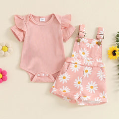 0-18months Infant Girls Shorts Set Short Sleeve Romper Flower Print