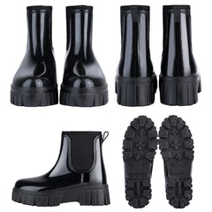 PVC Fashion Rain Boots Shoes For Women Solid Anti-slip Wear-resistant Thick Soled Shoes Low Cut High Top Round Toe Waterproof Water Shoes
