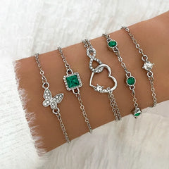 5pcs/set Rhinestone Butterfly Bracelet Set for Women Korean Fashion
