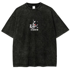 Zaku II T Shirt Char Aznable Men Vintage Acid Wash Mecha MS-06S Streetwear Oversized Retro Mobile Suit Zeon Japanese Graphic Tee