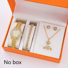 6Pcs/Set Women's Rhinestone Quartz Watch Set Fashion Wrist Watch & Jewelry Set Gift.▪
