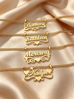 Personalized custom name jewelry necklace, featuring 5 different styles, crafted from 18k gold stainless steel, perfect for ever