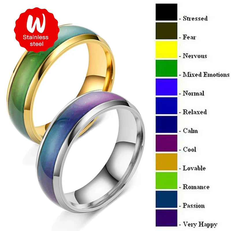 2 Colors Stainless Steel Changing Color Rings Mood Emotion Feeling Temperature Ring for Women Men Couples Ring Tone Jewelry Gift