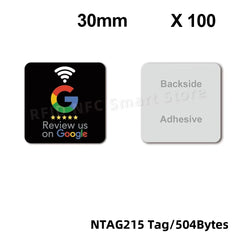 NFC215 Google Review Stickers 504Bytes 30mm Waterproof NFC Review Sticker Review Us on Google Sticker 13.56MHz NFC Tags Stickers