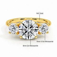 3 Stone D Color Moissanite Diamond Ring 14K Gold Engagement Wedding