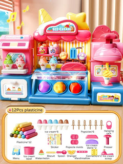 Children Ice Cream Toy for Girl Play Dough Color Machine With Music and Light Boy Toy Food Fake Kids Supermarket 3 Years Gifts