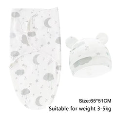 Baby Blanket Hat Set Cartoon Printed Cotton Newborn Swaddle Adjustable