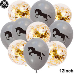 10pcs Horse Balloons Set Party Decor Confetti Sequin Balloons Foil Latex Party Balloons Kid Aldult Cowboy Cowgirl Birthday Party