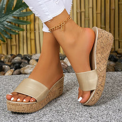 Fashion Gold Wedge Sandals for Women 2026 Summer Thick Bottom Platform Sandals Woman Plus Size 43 Beach Shoes