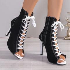 Women Lace Up Fashion High Quality Boots Summer Women Sandals Fashion Sexy High Heels Open Toe Comfort Indoor Jazz Dance Shoes