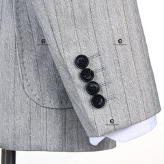 Cenne Des Graoom Light Grey Striped Double-Breasted Men Suits with