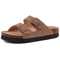 Litfun Open Toe Cork Sandals For Women Classic Brand Thick Sole Beach Shoes With Adjustable Buckle Summer Suede Flat Slippers