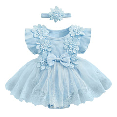 3D Flower Summer Baby Girls Romper Princess Mesh Newborn Clothes Lace