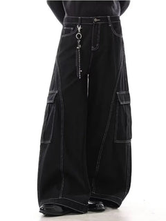 2026 Cyber Y2K Streetwear Black Baggy Women's Cargo Jeans Pants For Woman Clothing Wide Leg Gothic Punk Loose Fit Denim Trousers