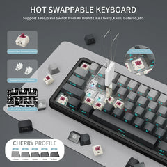 ATTACK SHARK X66 65% Wireless Mechanical Keyboard with Knob, 66 Keys Tri Mode Gasket Hot Swap RGB Gaming Keyboard 60 Percent,PBT