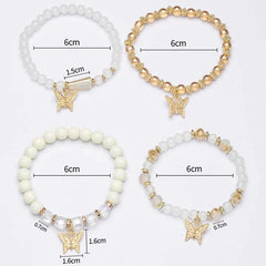 4pcs Bohemian Butterfly Charm Bracelet Set for Women Crystal Beads