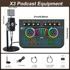 Tenlamp  X3-B333 Mic Mixer Set Podcast Influencer KOL Singing Gaming DJ Mixing Station Controller Equipment Studio Recording Electronic Music Mixer Power Karaoke Machine Available Dynamic Condenser Wireless Microphone Microfo