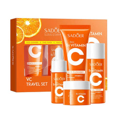 5pcs Vitamin C Skincare Set Travel Portable Face Cream Toner Cleanser and Serum Essence Moisturizing Refreshing Rejuvenate New