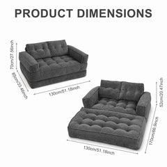 51" 2-Seater Modular Corduroy Sofa with Chaise, 2-in-1 Boneless Convertible Floor Couch, Lazy Double Sofa with Armrest for Living Room, Black
