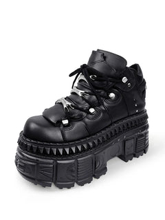 2025 Woman Sneakers New Punk Style Women Shoes Gothic Ankle Rock Boots Lace-up Heel Height Platform Shoes Woman Metal Decor