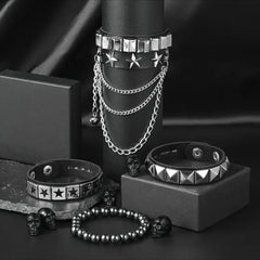 4pcs/set Gothic Punk Rock Square Rivet Bracelet Daily and Party Gothic