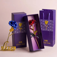 Artificial 24k Plated Rose With Love Holder Box Gift for Mothers Day Valentines Day Birthday Anniversary Thanksgiving Present